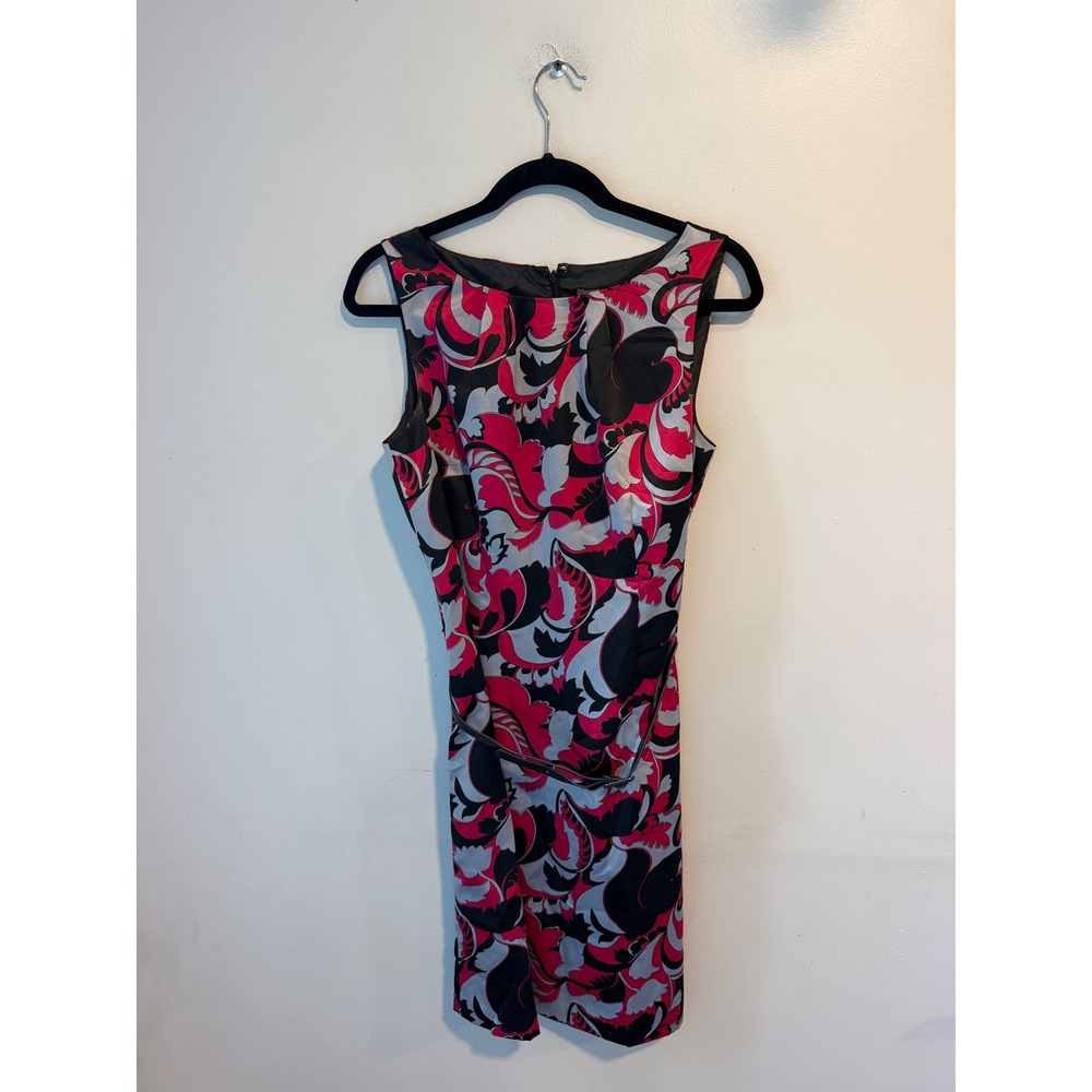 Ann Taylor Pink Black Abstract Floral Belted Sheath Dress Size 8 Sleeveless